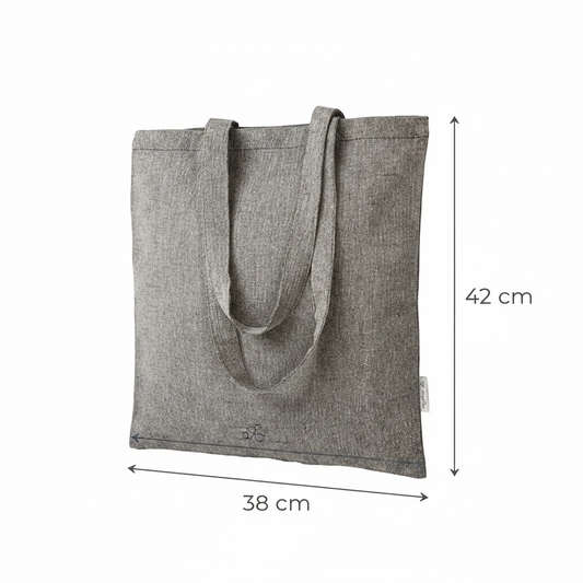 Musta meleerattu kierrätysmateriaalista valmistettu kangaskassi 38 × 42 cm (140 g/m²) – kuva 2