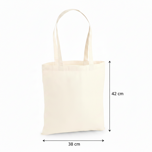 Sac cabas premium en coton naturel 200 g/m² avec dimensions en cm et en pouces
