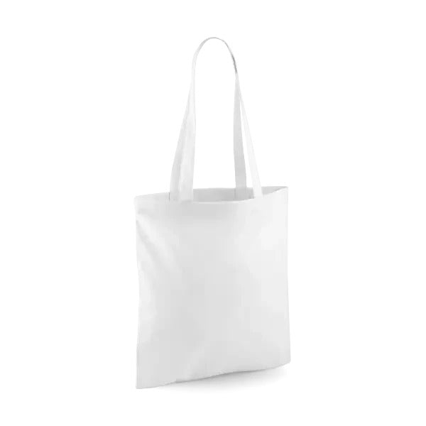 Valkoinen klassinen kangaskassi painatuksella, 140 g/m²