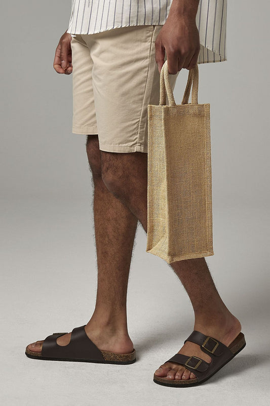 Gold shimmer jute wine bag with logo print, 360 g/m²