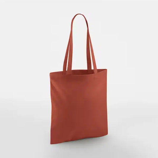 Ruosteenoranssi klassinen puuvillainen kangaskassi pitkillä kahvoilla ja omalla logopainatuksella, 140 g/m², 38 × 42 cm