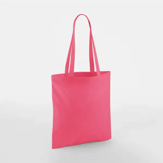 Vadelmanpinkki klassinen puuvillainen kangaskassi pitkillä kahvoilla ja omalla logopainatuksella, 140 g/m², 38 × 42 cm
