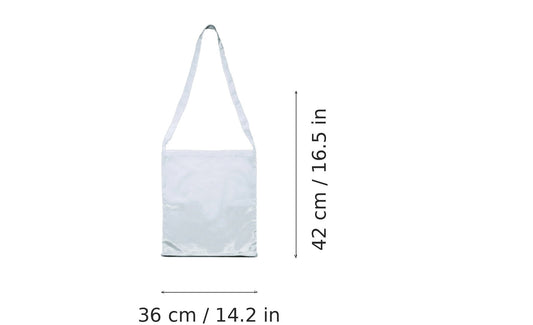 White cotton sling tote bag with logo print, 130 g/m², 36 × 42 cm, shown with width and height measurement markings