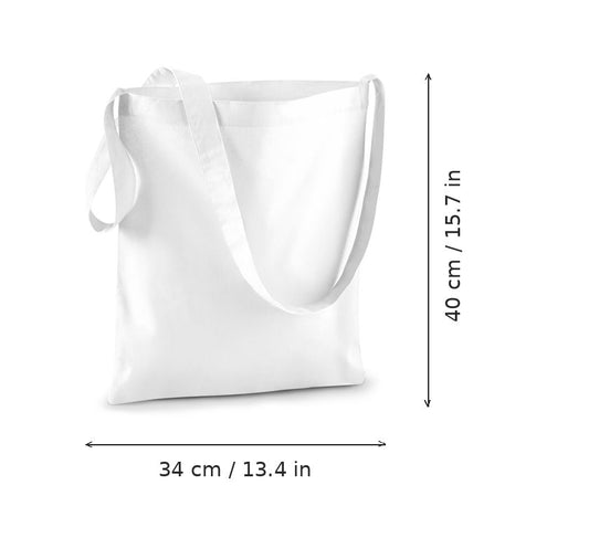 Sac à bandoulière en coton blanc avec impression personnalisée, 140 g/m², 34 × 40 cm, avec dimensions de largeur et de hauteur