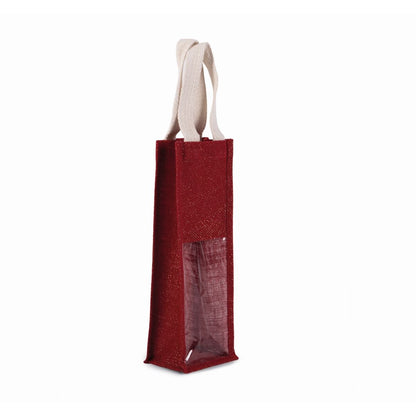 Kirsebærrød/Guld Vintaske i Jute med Logotryk (330 g/m², 12×10×36 cm)