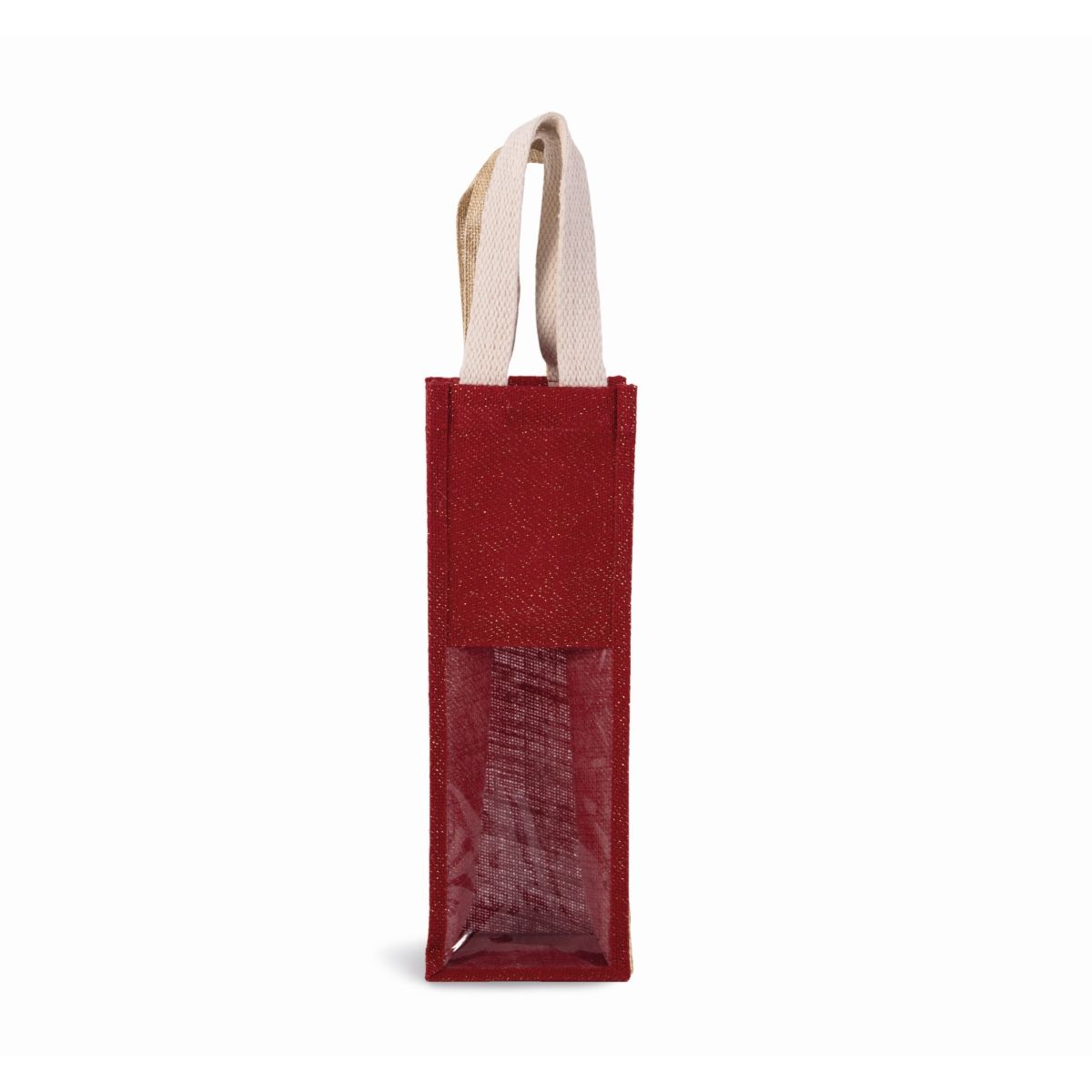 Kirsebærrød/Guld Vintaske i Jute med Logotryk (330 g/m², 12×10×36 cm)