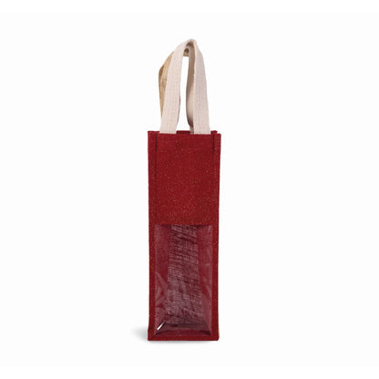 Kirsebærrød/Guld Vintaske i Jute med Logotryk (330 g/m², 12×10×36 cm)