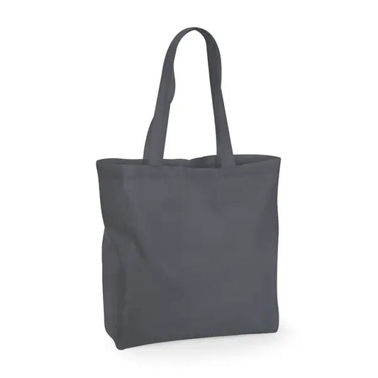 Bolsa de algodón grande con fuelle gris grafito, 140 g/m², con logotipo estampado personalizado