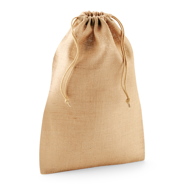 Natural Jute Drawstring Bag with Logo Print (300 g/m², M, 30 × 45 cm)