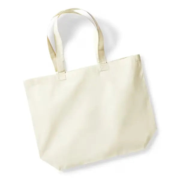Grand tote bag en coton à soufflets, 35 × 39 × 13,5 cm, coton 140 g/m² – vue détaillée du soufflet latéral et du fond renforcé avec impression de logo personnalisée