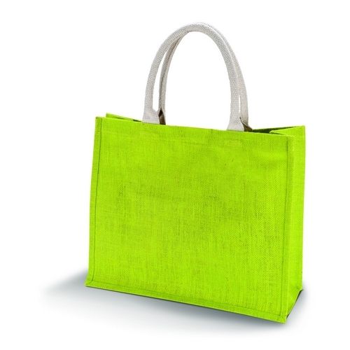 Lime Green jute beach bag with custom print, 42 × 35 cm, 330 g/m², cotton handles