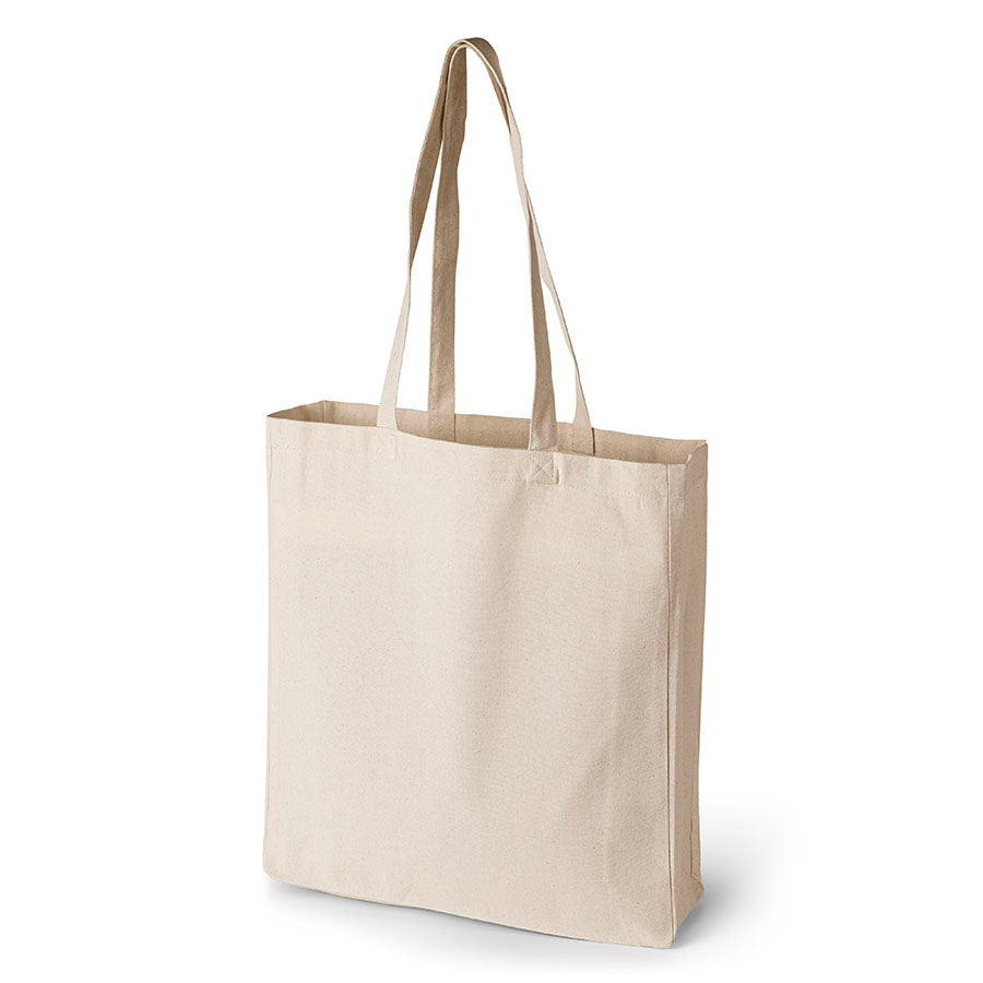 Tote bag personnalisé blanc naturel en coton avec soufflets latéraux et de fond, 220 g/m², impression personnalisée – vue de face