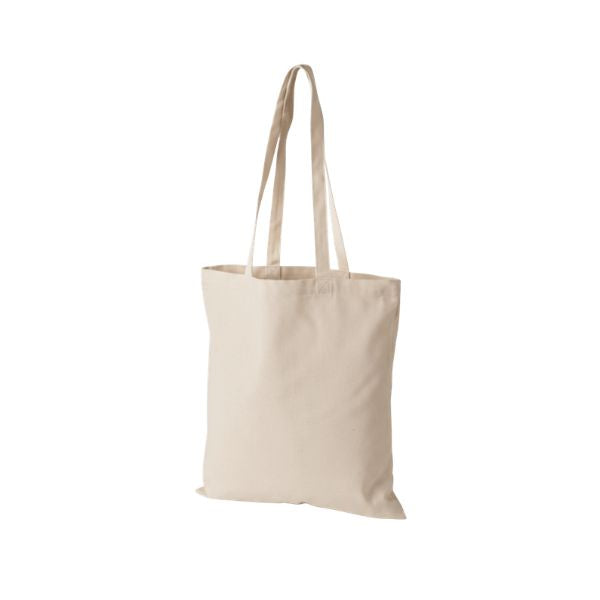 Luonnonvalkoinen puuvillainen kangaskassi logopainatuksella (220 g/m², 38×42 cm)