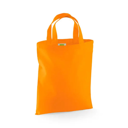 Oranssi mini puuvillakassi omalla logopainatuksella, 140 g/m², 26 × 32,5 cm