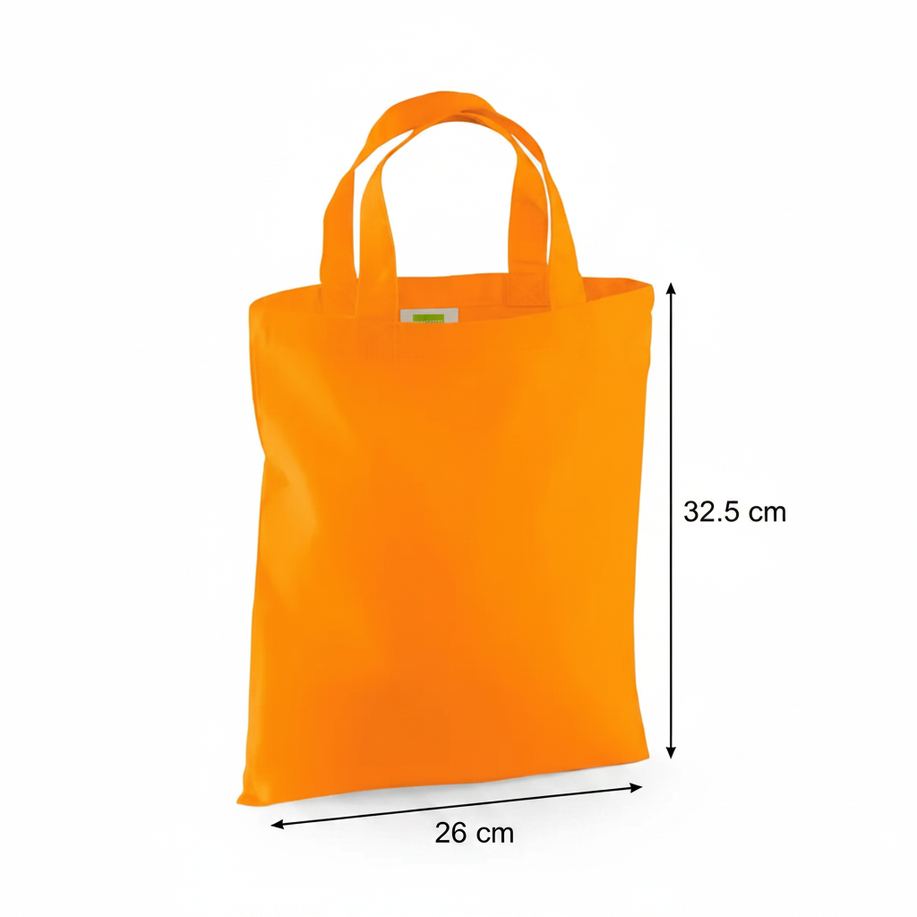 Mini bolsa de algodón naranja con medidas de 26 cm de ancho y 32,5 cm de alto