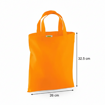 Mini bolsa de algodón naranja con medidas de 26 cm de ancho y 32,5 cm de alto