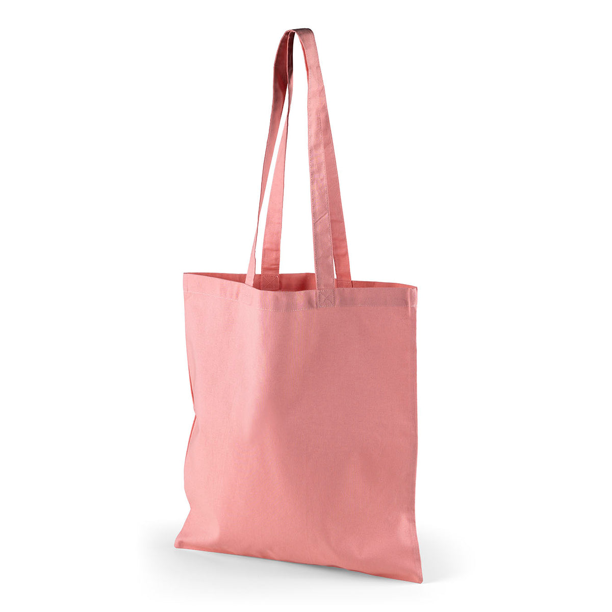 Peach blush pink cotton tote bag with logo print, 140 g/m², 38 × 42 cm