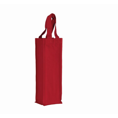 Cherry Red Cotton Canvas Wine Bag with Logo Print (310 g/m², 12×36×10 cm)
