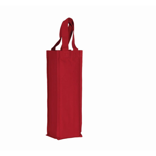 Cherry Red Cotton Canvas Wine Bag with Logo Print (310 g/m², 12×36×10 cm)