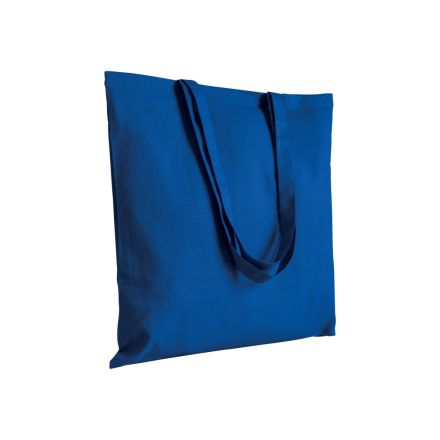 Kuninkaansininen puuvillainen kangaskassi pitkillä kahvoilla ja omalla logopainatuksella, 200 g/m², 38 × 42 cm