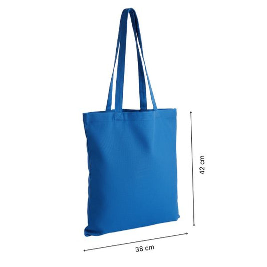 Tote bag bleu roi en coton premium avec impression personnalisée, 38 × 42 cm, avec repères de hauteur et de largeur