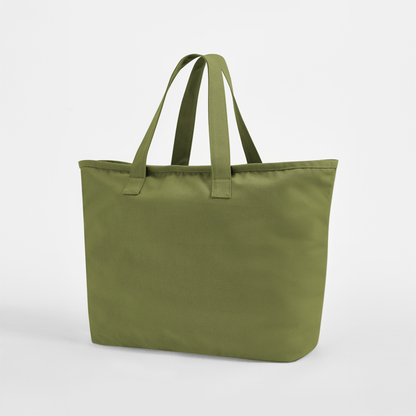Leuchtend olivgrüner, übergroßer und schwerer Jutebeutel aus Baumwolle, 475 g/m² Canvas, 47 × 40 × 17 cm, bereit zum Bedrucken mit Ihrem Logo