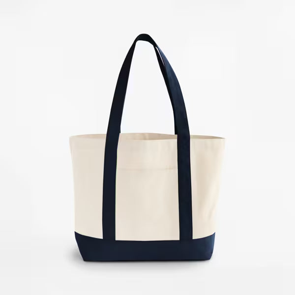 W804 EarthAware Bio-Varsity-Shopper, Natur, Marineblau, Frontalansicht