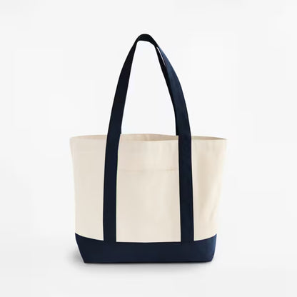W804 EarthAware Bio-Varsity-Shopper, Natur, Marineblau, Frontalansicht