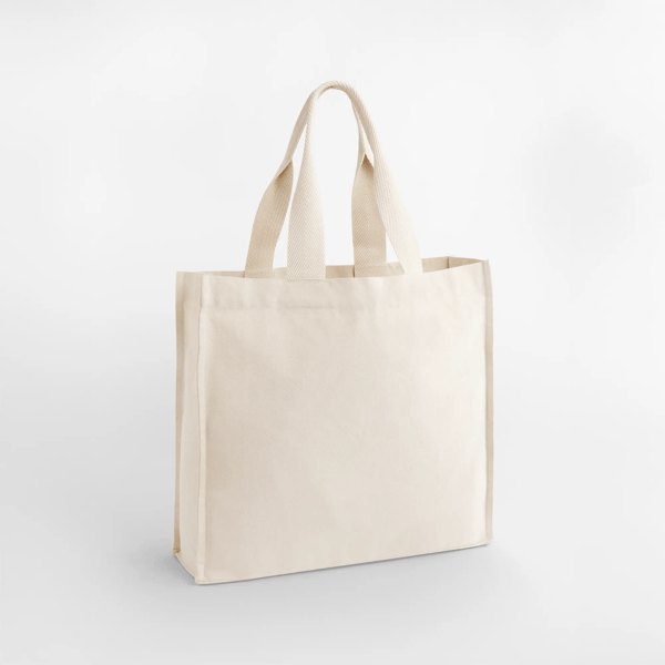 Naturfarvet Chevron Handle Shopper i 407 g/m² genanvendt bomuldscanvas, 45,5 × 39 × 12,5 cm, klar til tryk med eget logo