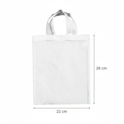 Bolsa de tela de algodón pequeña blanca con estampado personalizado, 22 × 26 cm, con marcas de altura y anchura