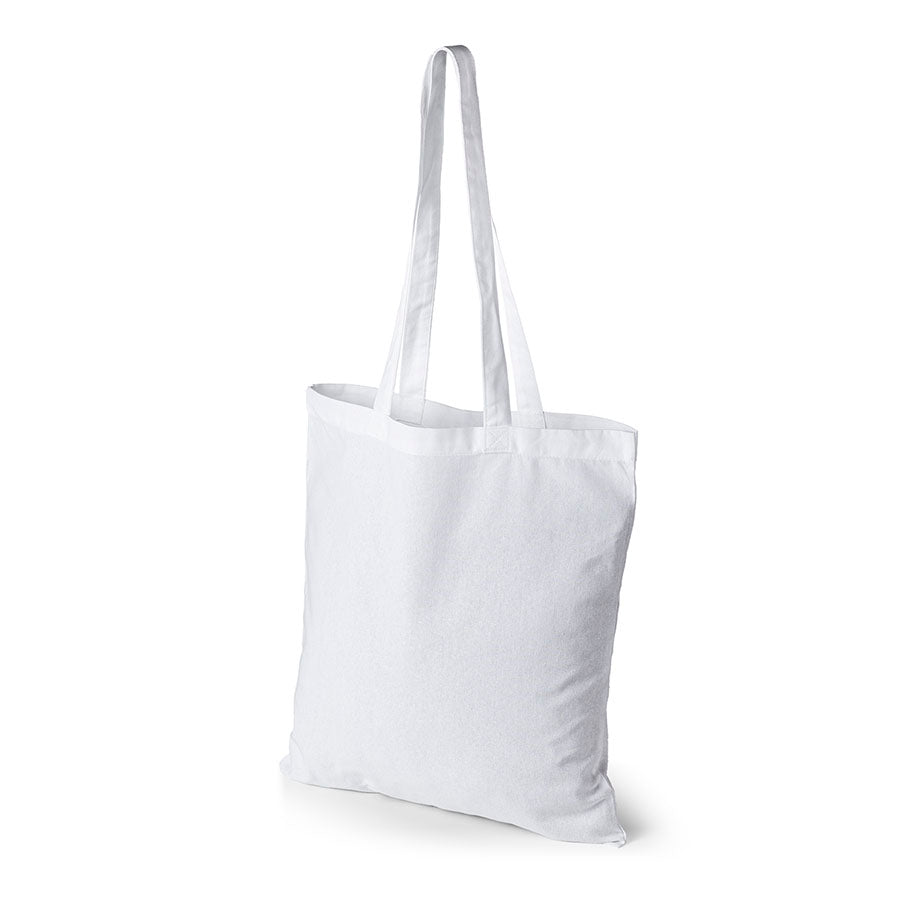 Valkoinen kangaskassi logopainatuksella, 140 g/m², 38 × 42 cm