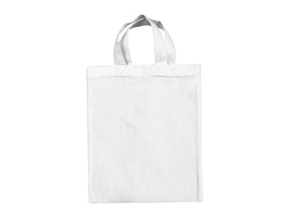 Bolsa de tela de algodón pequeña blanca con asas cortas y logotipo estampado personalizado, 140 g/m², 22 × 26 cm