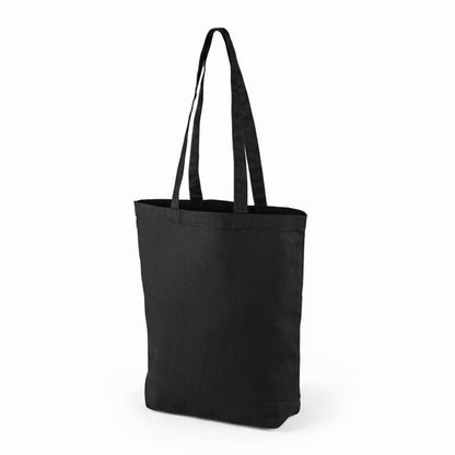Sort mulepose i bomuld med eget tryk (220 g/m², 38×42 cm, bundkile)