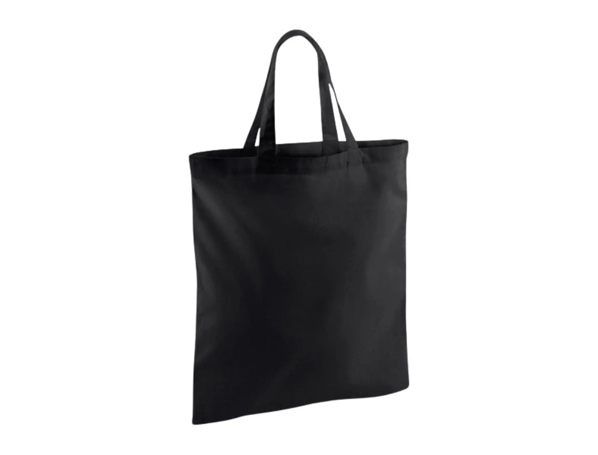 Tote bag en coton noir avec anses courtes et impression logo (140 g/m², 38×42 cm)