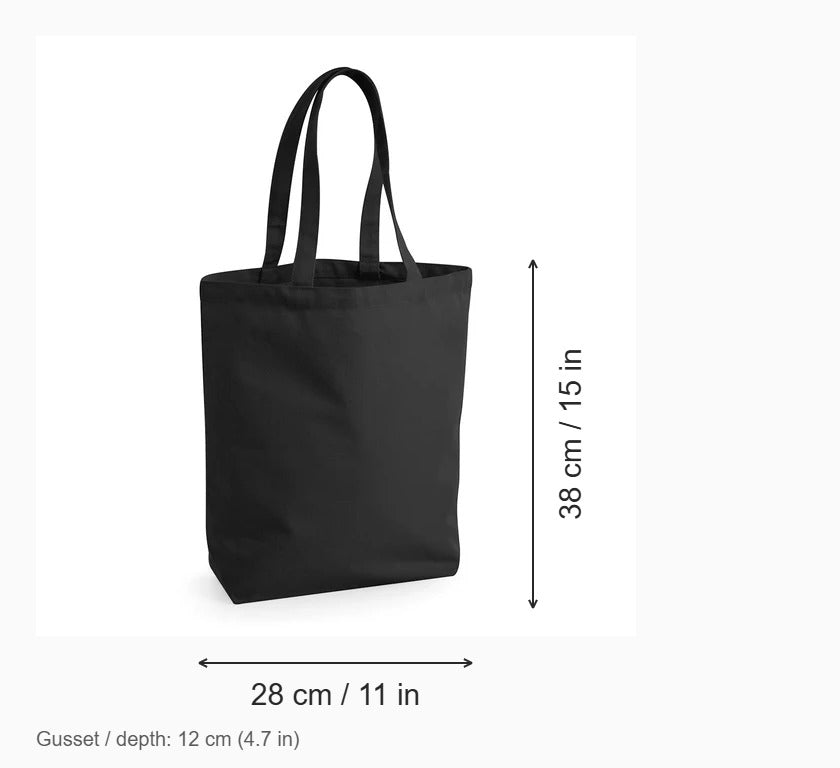 Musta Camden-kangaskassi Fairtrade-puuvillasta, 407 g/m², mitat: leveys 28 cm, korkeus 38 cm, kiila 12 cm