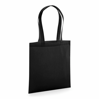 Svart GOTS-certifierad ekologisk premium tygkasse med långa handtag och eget logotyptryck, 200 g/m², 38 × 42 cm