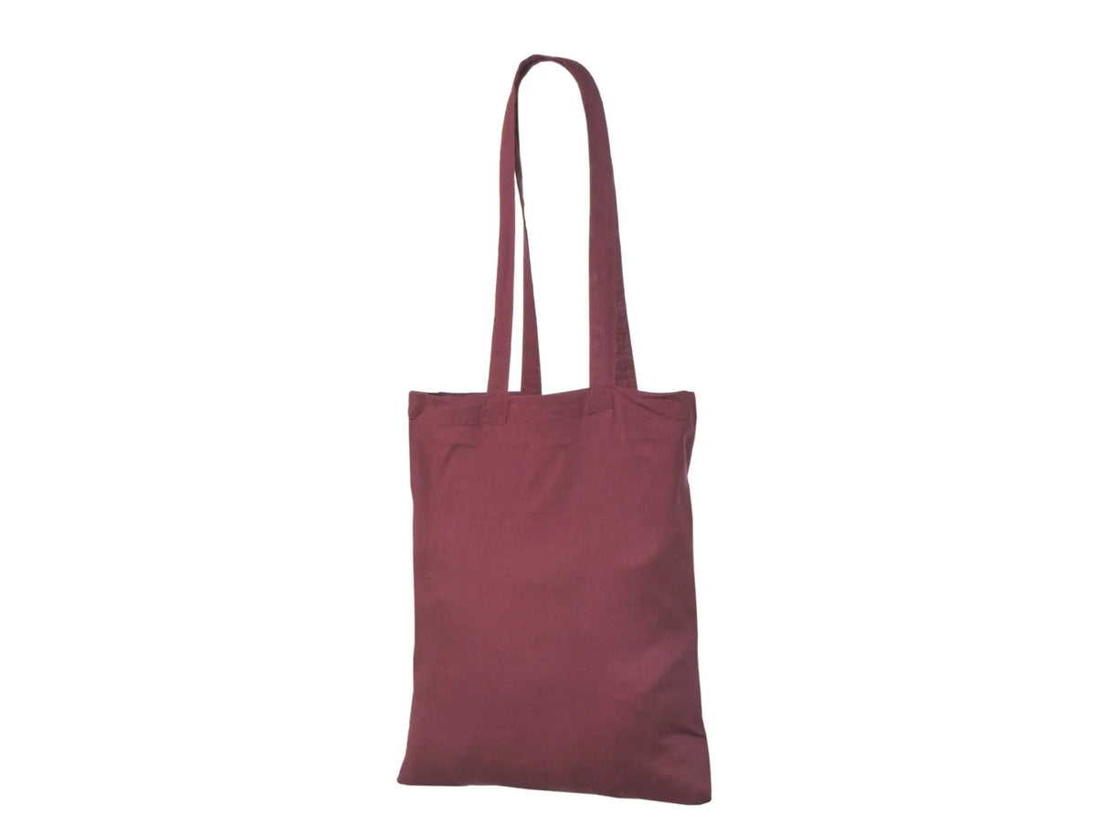 Viininpunainen puuvillainen kangaskassi logopainatuksella (140 g/m², 38×42 cm) – kuva 1