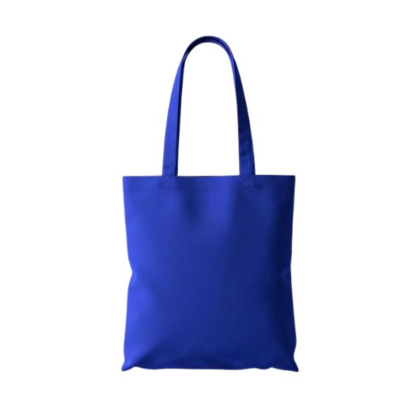 Royal blue cotton tote bag with logo print, 140 g/m², 38 × 42 cm