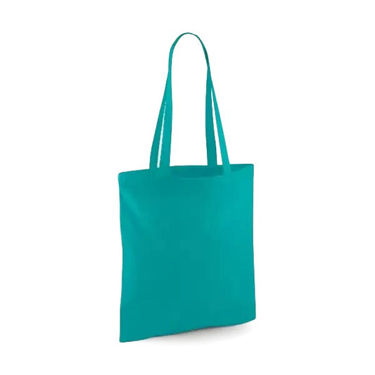 Smaragdinvihreä klassinen puuvillainen kangaskassi pitkillä kahvoilla ja omalla logopainatuksella, 140 g/m², 38 × 42 cm