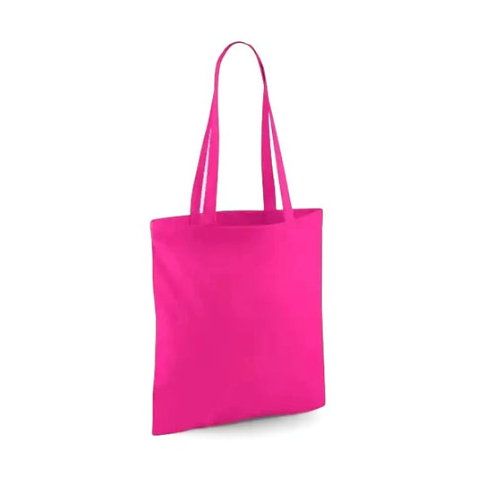 Fuksianpinkki klassinen puuvillainen kangaskassi pitkillä kahvoilla ja omalla logopainatuksella, 140 g/m², 38 × 42 cm