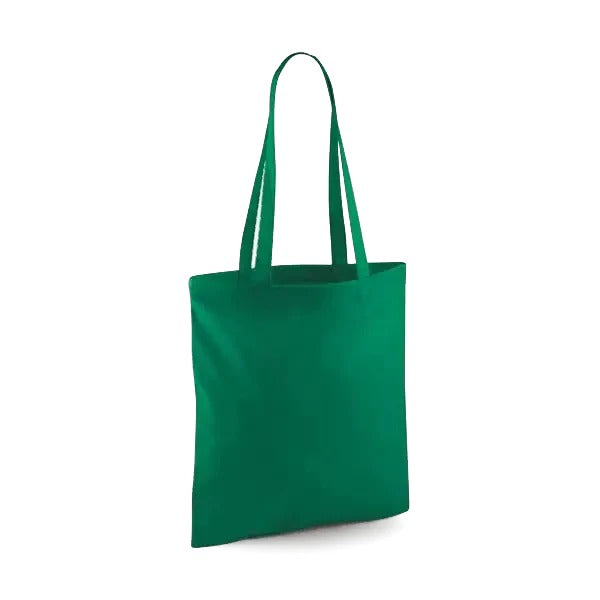 Kelly green classic cotton tote bag with long handles and custom logo print, 140 g/m², 38 × 42 cm