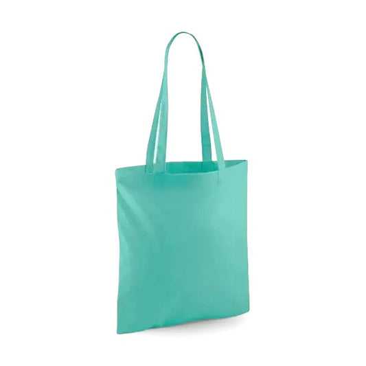 Mintunvihreä klassinen puuvillainen kangaskassi pitkillä kahvoilla ja omalla logopainatuksella, 140 g/m², 38 × 42 cm