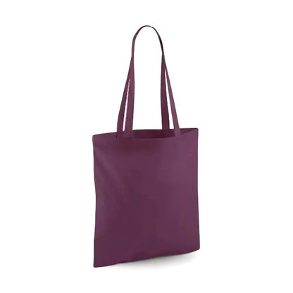 Klassischer Jutebeutel aus Baumwolle in Pflaumenlila mit langen Henkeln und individuellem Logodruck, 140 g/m², 38 × 42 cm