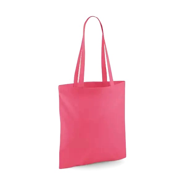 Hindbærpink klassisk mulepose i bomuld med lange hanke og eget logotryk, 140 g/m², 38 × 42 cm