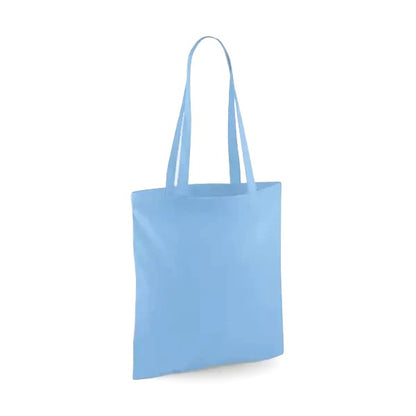 Himmelsblå klassisk tygkasse i bomull med långa handtag och eget logotryck, 140 g/m², 38 × 42 cm