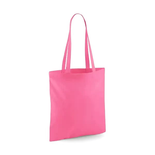 Klarrosa klassisk tygkasse i bomull med långa handtag och eget logotryck, 140 g/m², 38 × 42 cm