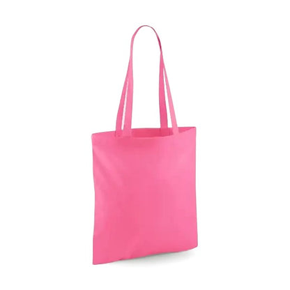 Klarrosa klassisk tygkasse i bomull med långa handtag och eget logotryck, 140 g/m², 38 × 42 cm