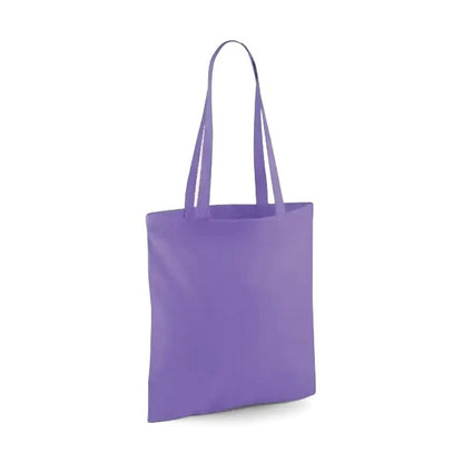 Violettlila klassisk tygkasse i bomull med långa handtag och eget logotryck, 140 g/m², 38 × 42 cm