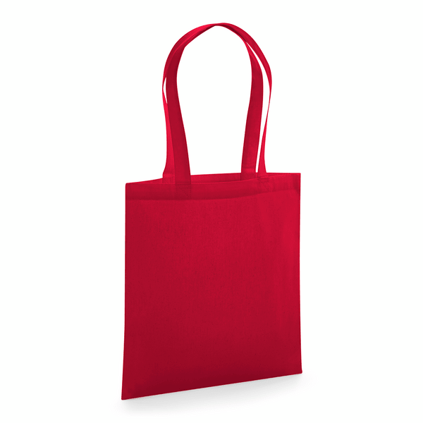 Classic Red GOTS certified organic premium cotton tote bag with long handles and custom logo print, 200 g/m², 38 × 42 cm