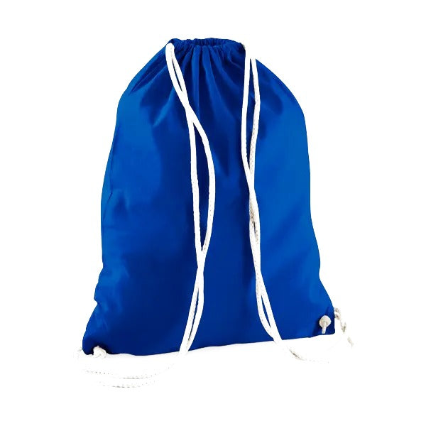 Gymsac à cordon en coton bleu roi vif avec impression de logo personnalisée, 140 g/m²